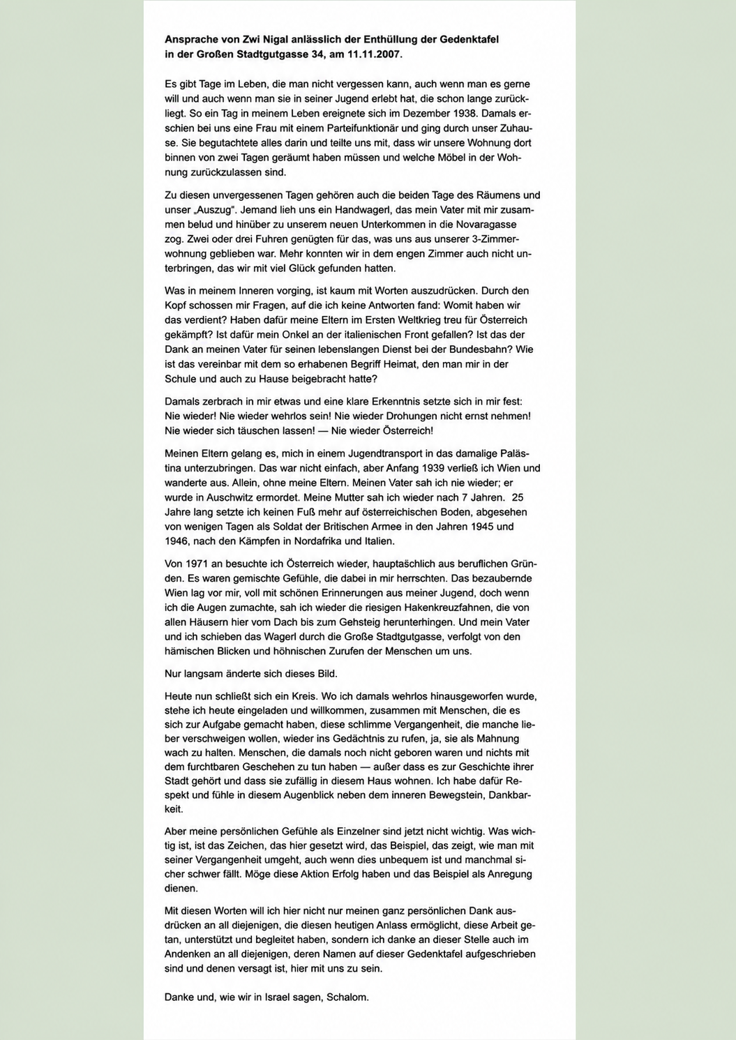 Rede von Zwi Nigal